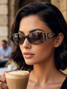 VG DESIGNER WOMEN’S SUNGLASSES BROWN RHINESTONE UV400 LUXURY EYEWEAR PROTECTION